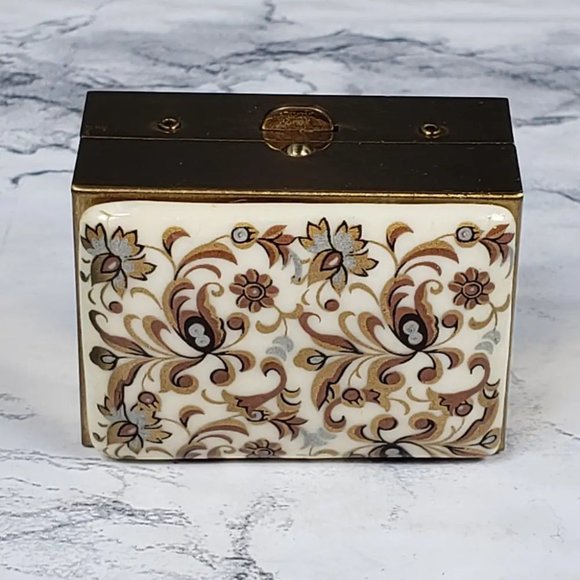 Sewing Box Kit Brass Porcelain Travel  Purse Vintage - Picture 10 of 11